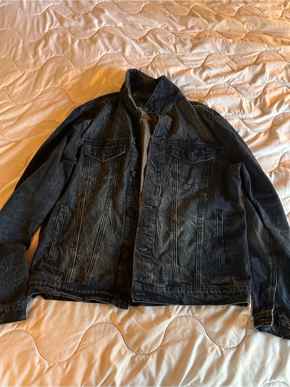 Men's Dark Blue Denim Jacket Lightweight Shirt Jacket